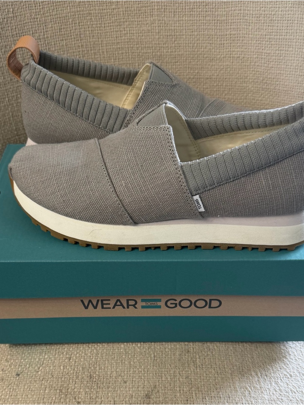 TOMS Grey Knit Slip-On Sneakers